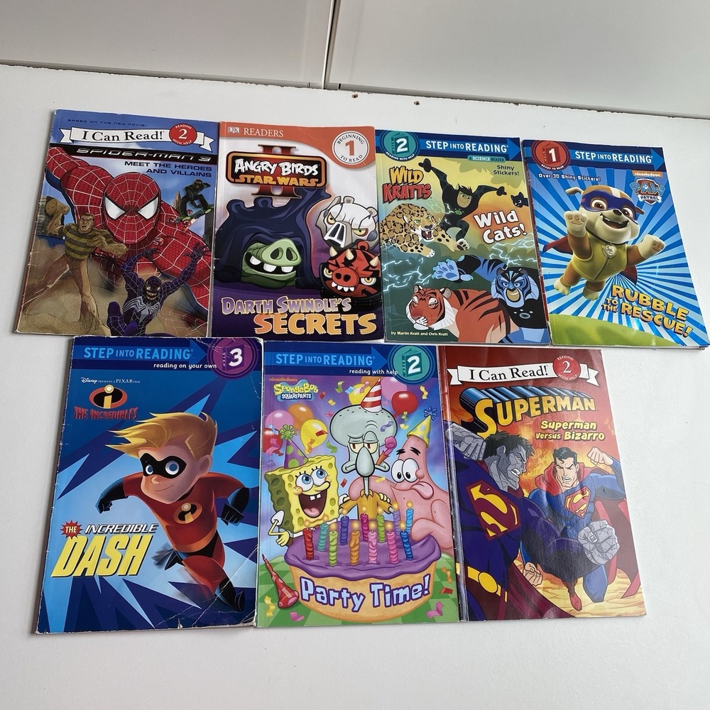 Lot Of 7 Easy Readers Kindergarten/1st Grade Level 1-3‎ Wild Kratts Spider-Man